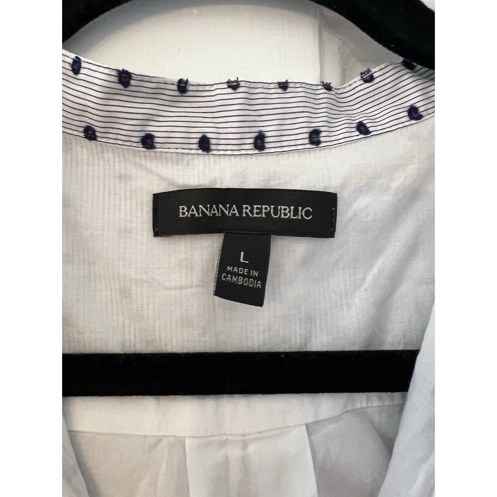 Banana Republic Midi Shirt Dress Workwear Polka Dot Pockets Tie Waist Sz Large - Picture 4 of 10